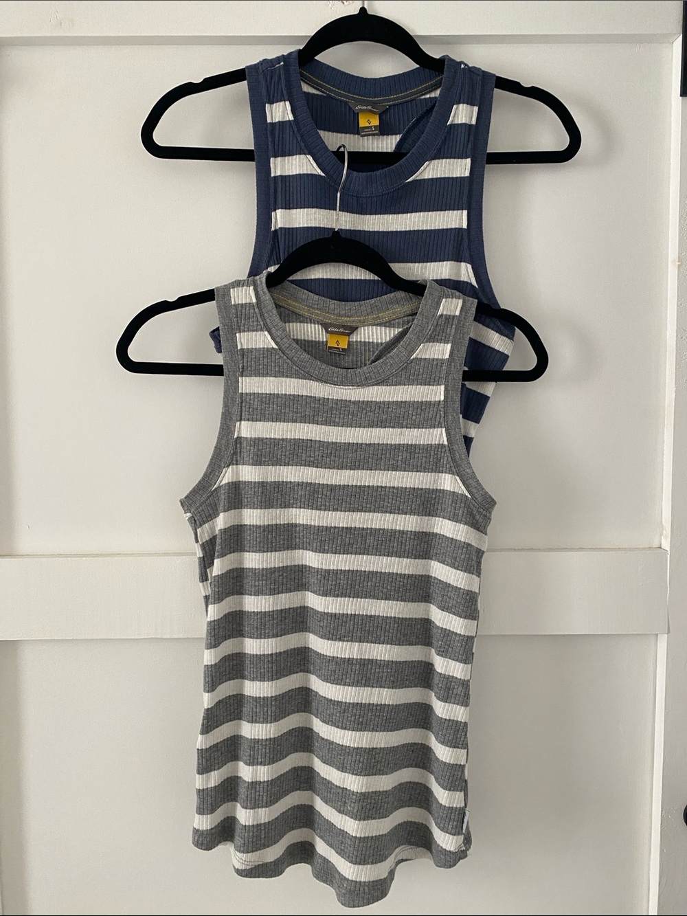 Eddie Bauer Gray & White Striped Ribbed Tank